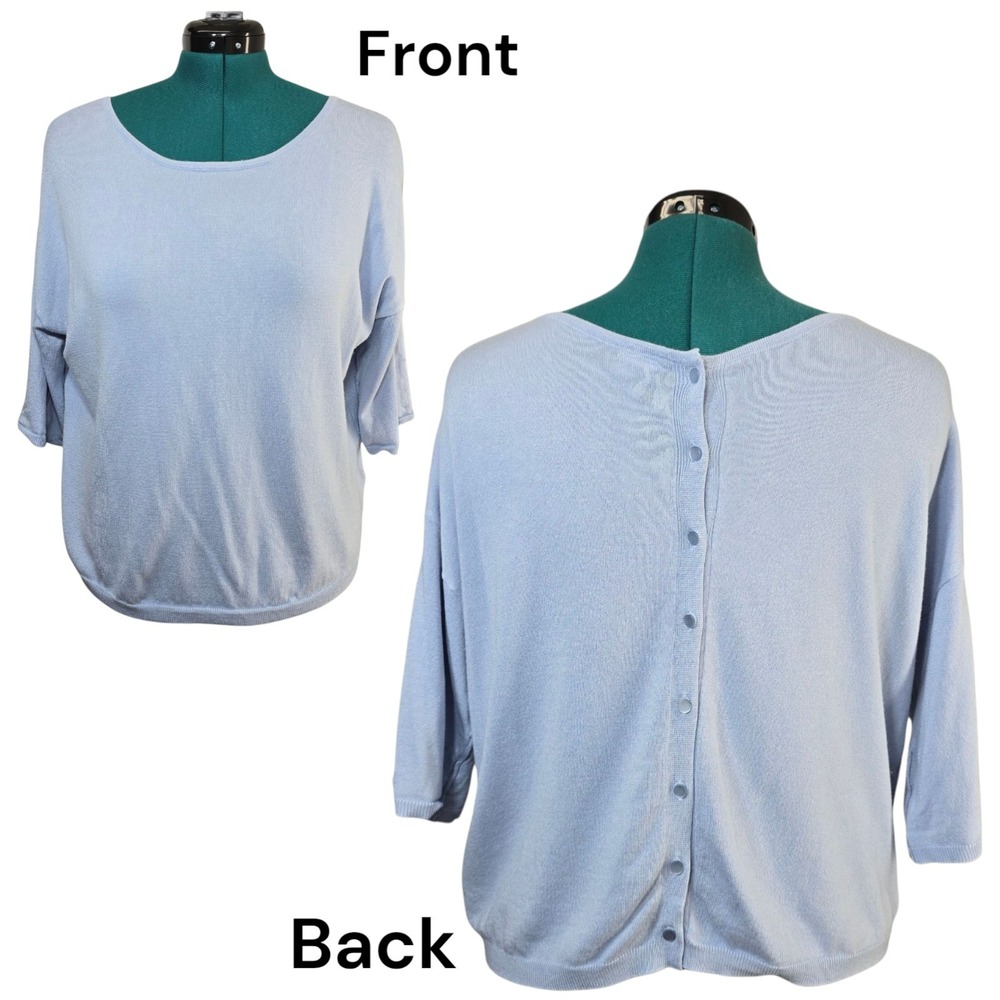 Lascana Women's Blue‎ Short Sleeve Back Button Sweater Round Neck Size 10/12